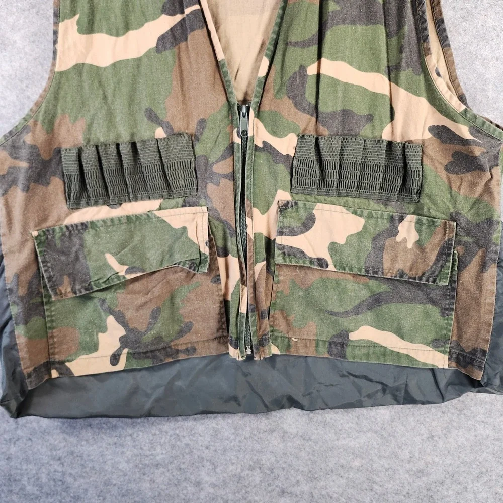 VTG Duck Bay Men XL Camo Hunting‎ Vest Woodland Camouflage Shell Loop Game Bag